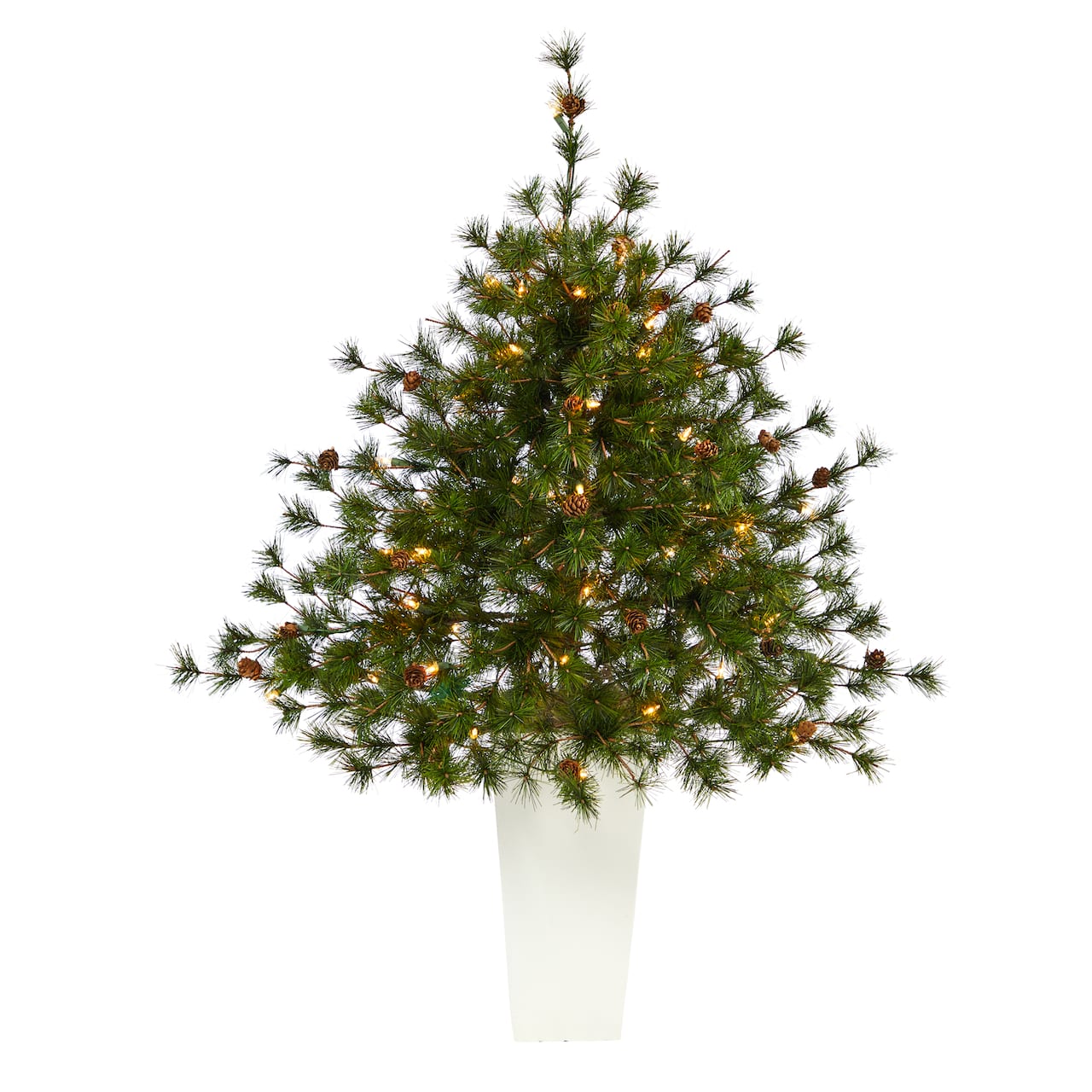 3.5ft. Pre-Lit Colorado Mountain Pine Artificial Christmas Tree in White Tower Planter, Clear Lights